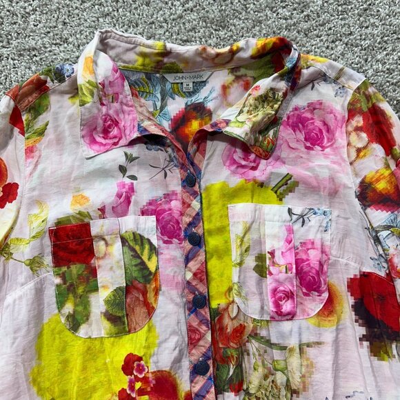 John Mark Womens Medium Floral Button-Up Shirt With Plaid Accents - Picture 3 of 12
